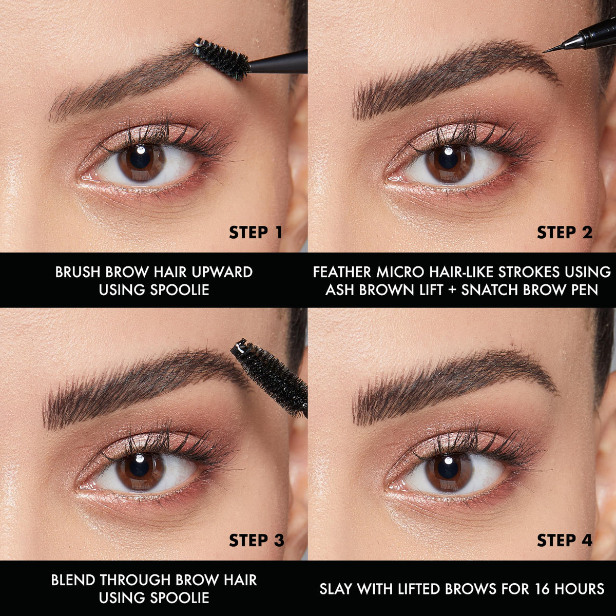 NYX PROFESSIONAL MAKEUP pen being used to create brow strokes step by step