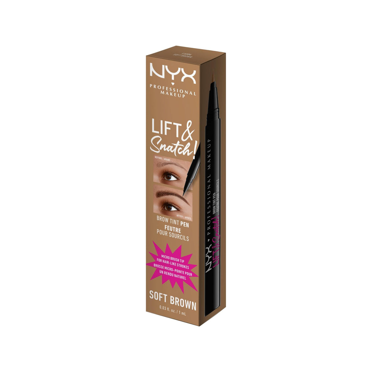 NYX PROFESSIONAL MAKEUP swatch of Soft Brown strokes on forearm showing blendable buildable color payoff