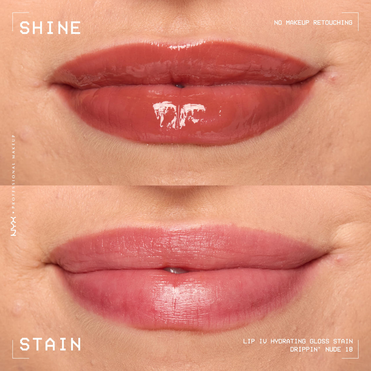 NYX Lip IV texture swipe showing lightweight pigments and wet shine
