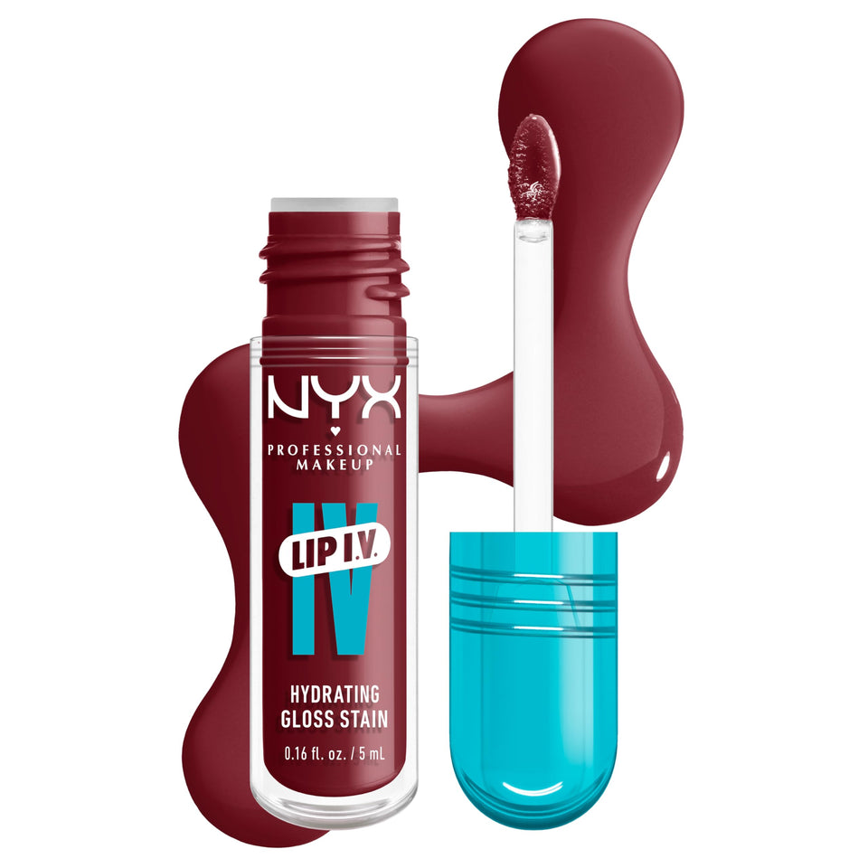 NYX Lip IV front packaging showing Drippin In Rose glossy color and benefit