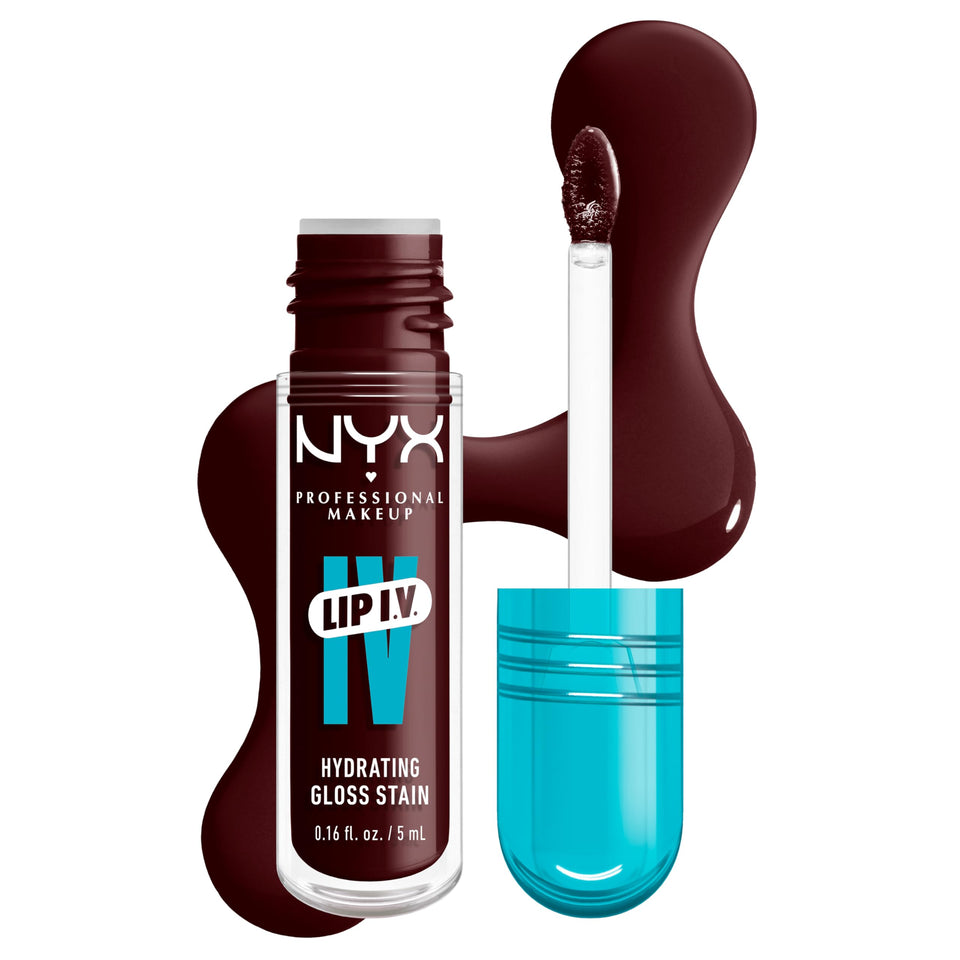 NYX PROFESSIONAL MAKEUP front packaging showing shade and glossy finish benefits
