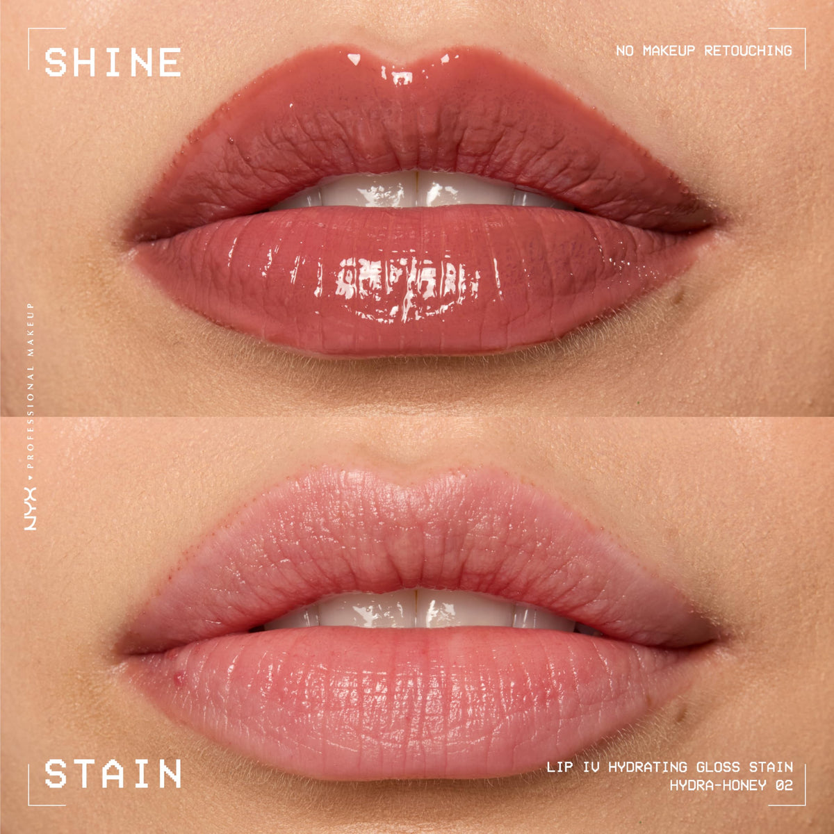 NYX Lip IV Hydra Honey swatch on arm revealing warm brown tint payoff
