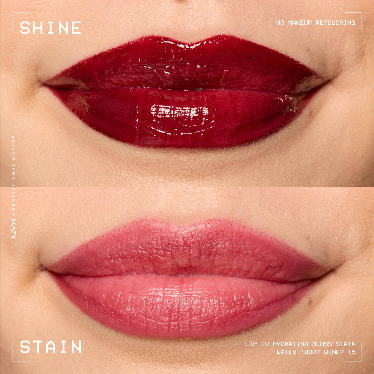 NYX PROFESSIONAL MAKEUP on model full face demonstrating instant wet-shine benefit