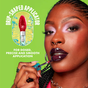 NYX Lip IV size scale next to lip liner shows compact travel-friendly benefit