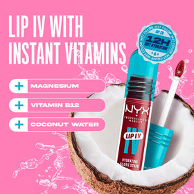 NYX Lip IV texture drop showing lightweight glossy formula and smooth application benefit