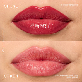 NYX Lip IV worn on lips close-up highlighting dewy shine and natural stain benefit