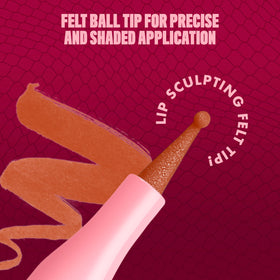 NYX product in hand applying liner to lip edge, shows easy sculpting benefit