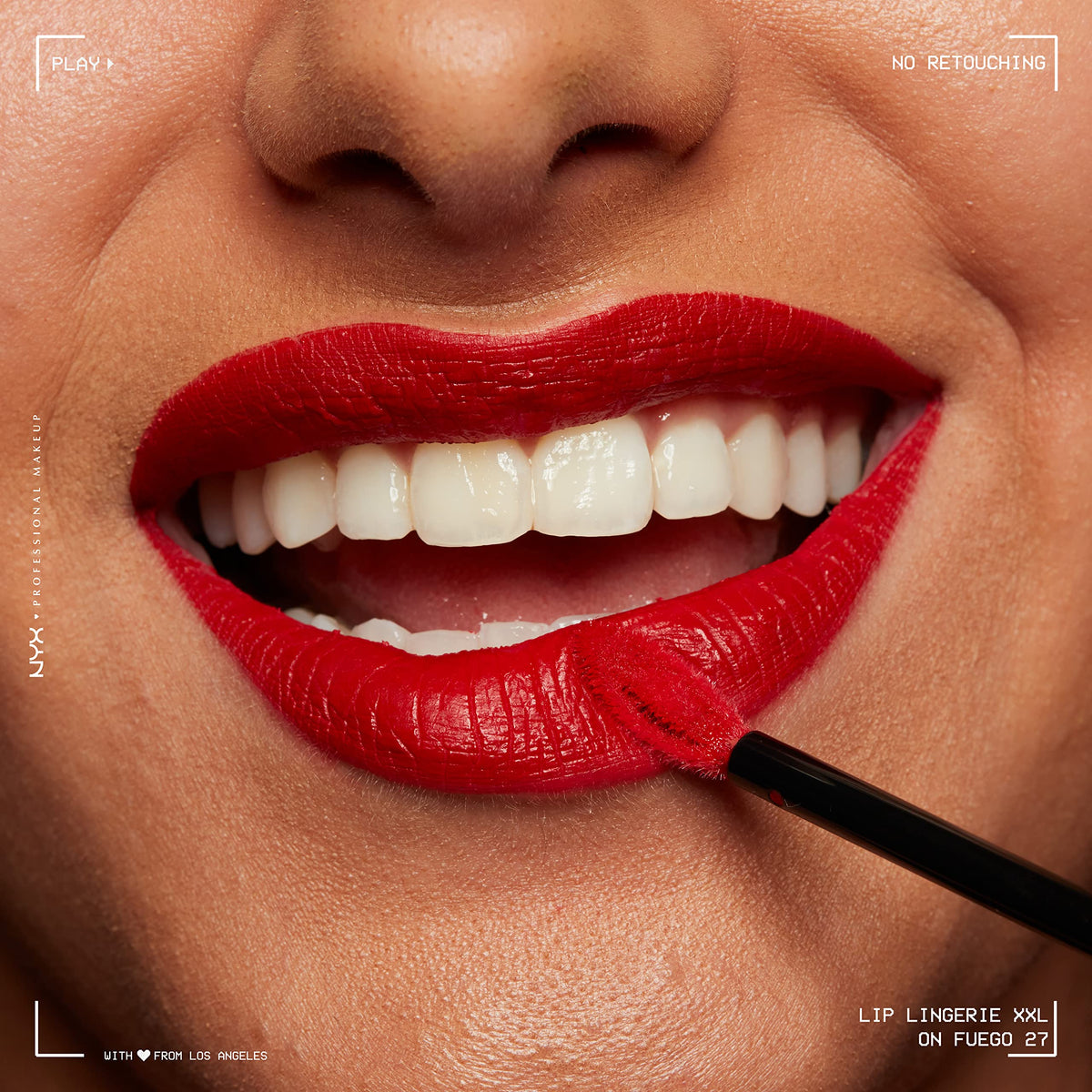 NYX PROFESSIONAL MAKEUP texture detail of Lip Lingerie XXL formula showing smooth matte surface and non-cracking benefit