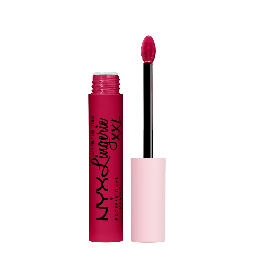 NYX PROFESSIONAL MAKEUP front tube showing bold blue-red shade and lasting color