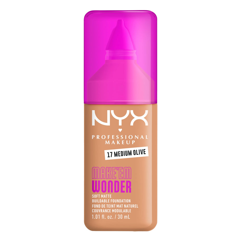 NYX Professional Makeup front packaging showing bottle and shade, clear coverage benefit