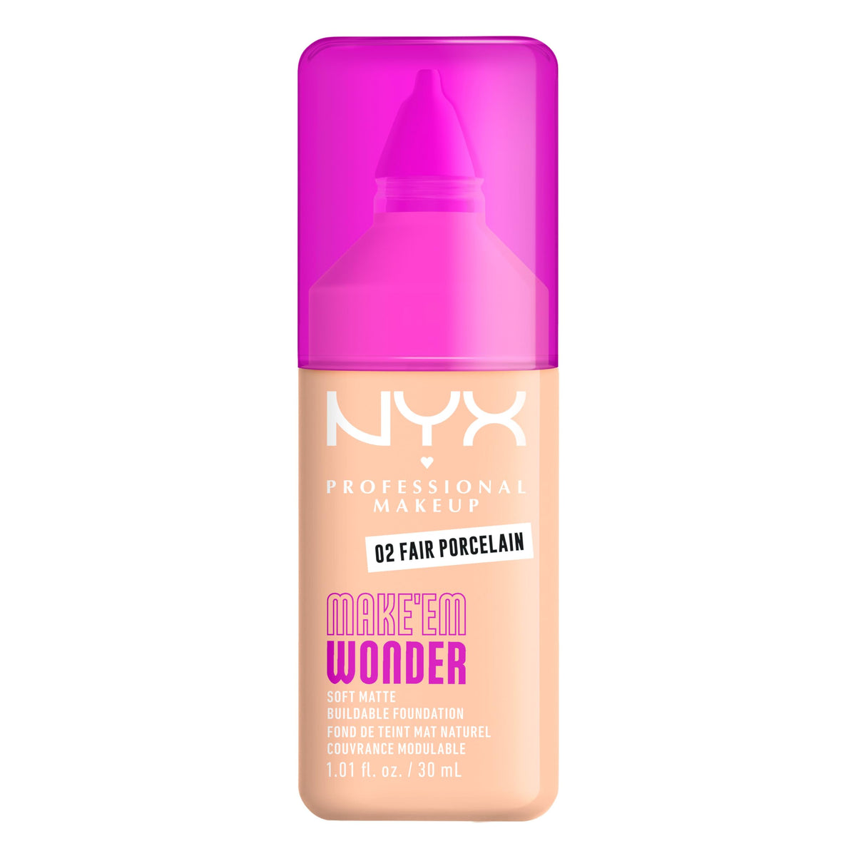 NYX PROFESSIONAL MAKEUP front bottle shot showing product benefits