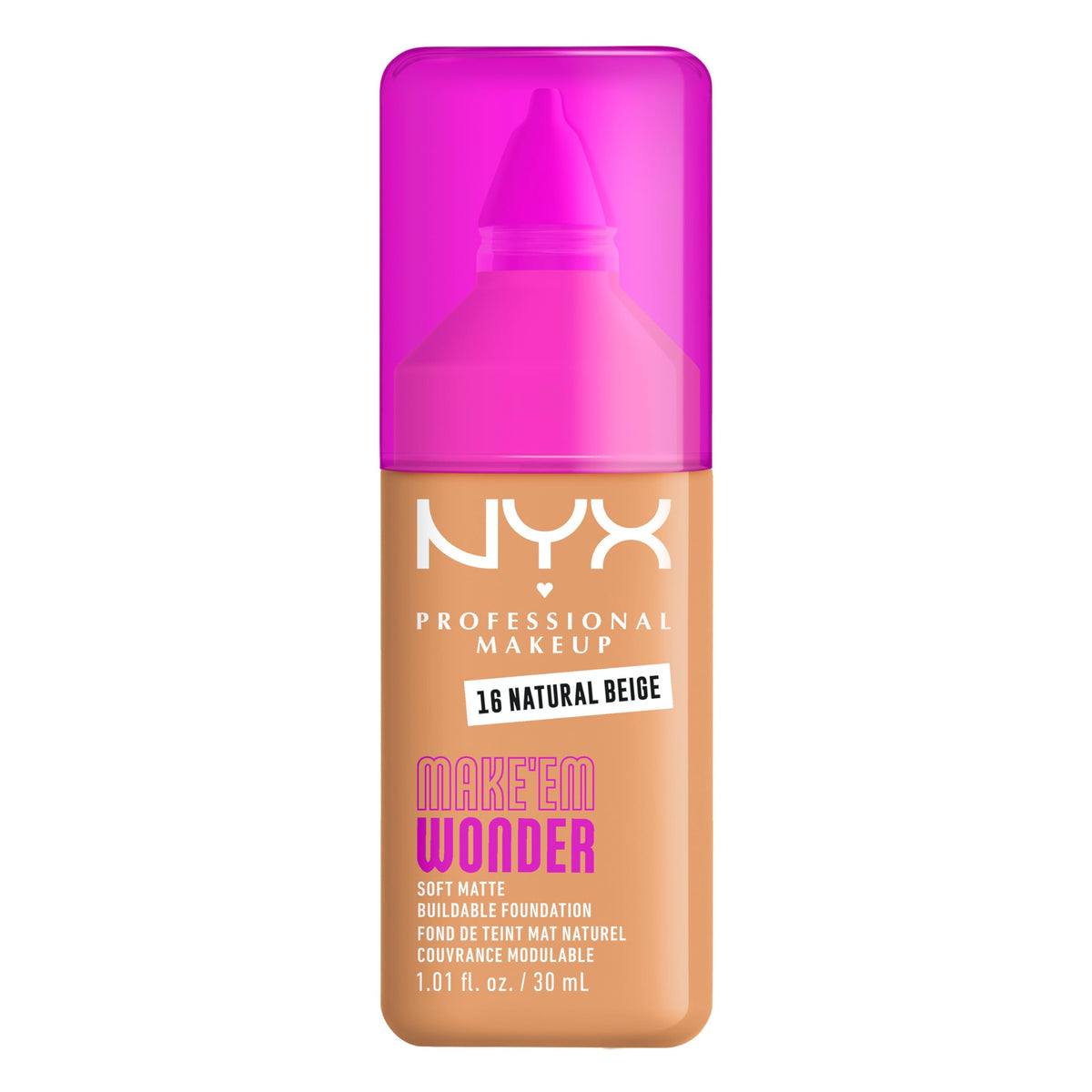 NYX Make 'Em Wonder front packaging shows bottle and label for easy identification