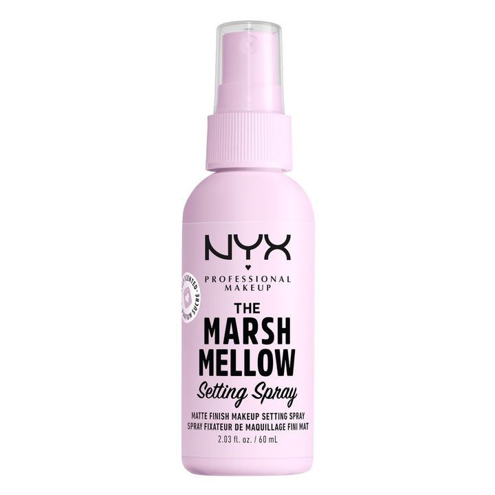 NYX PROFESSIONAL MAKEUP front bottle view showing matte setting spray benefit