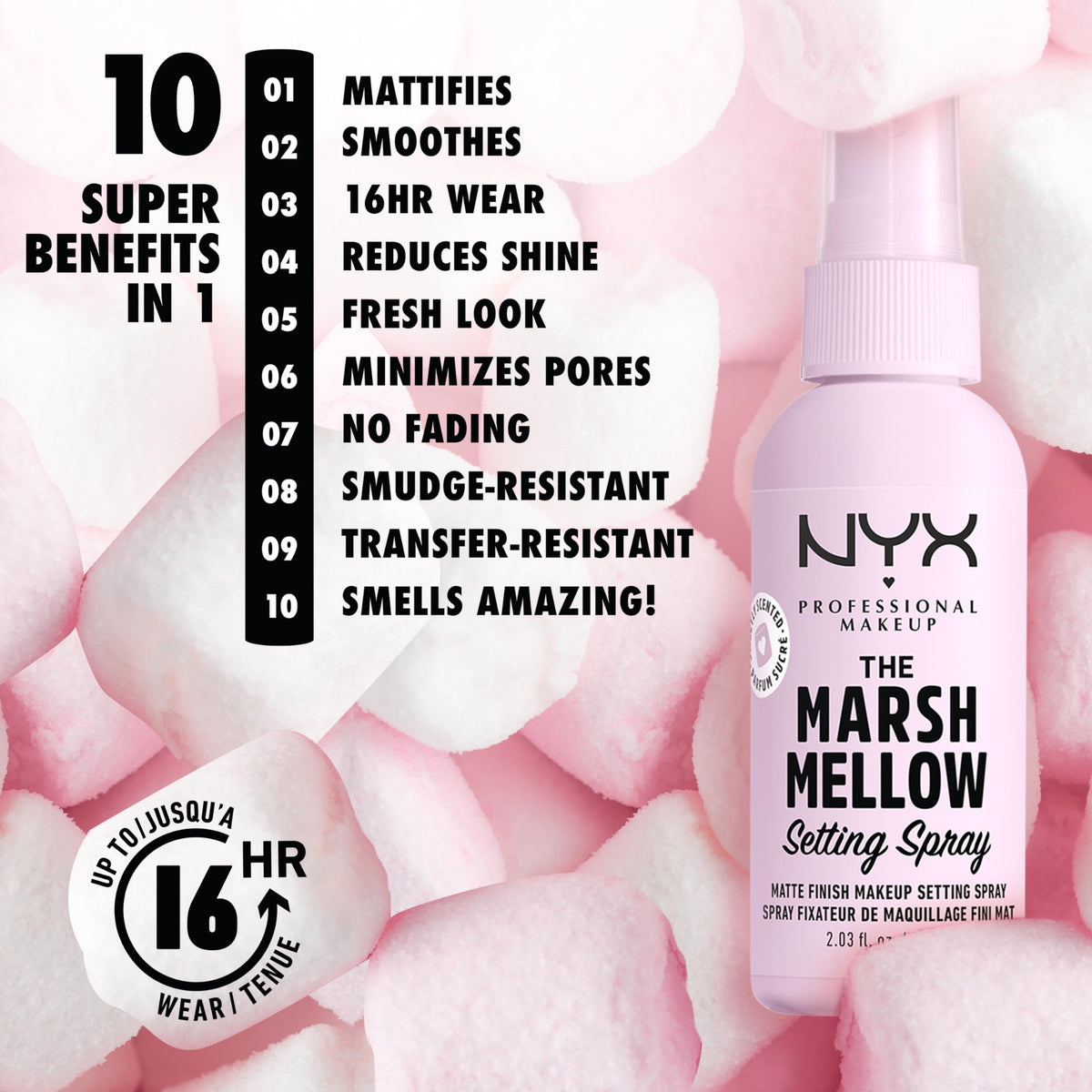 NYX PROFESSIONAL MAKEUP nozzle close-up demonstrating fine mist application benefit