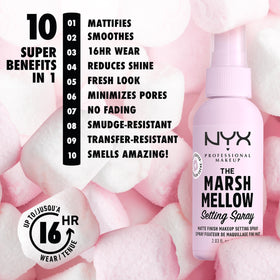 NYX PROFESSIONAL MAKEUP nozzle close-up demonstrating fine mist application benefit