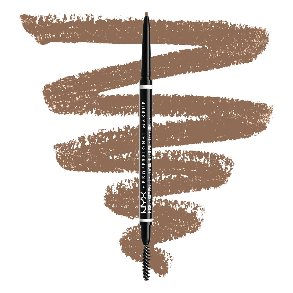NYX PROFESSIONAL MAKEUP front view of Taupe micro brow pencil showing packaging and tip benefit precision