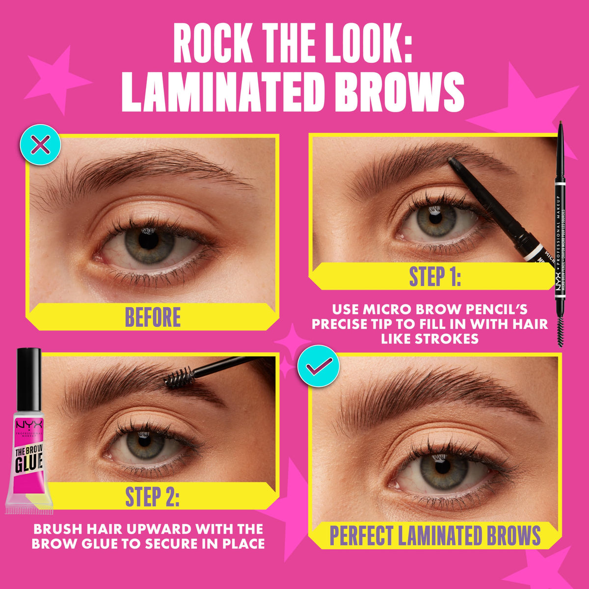 NYX PROFESSIONAL MAKEUP pencil being used to fill brows for defined yet natural look