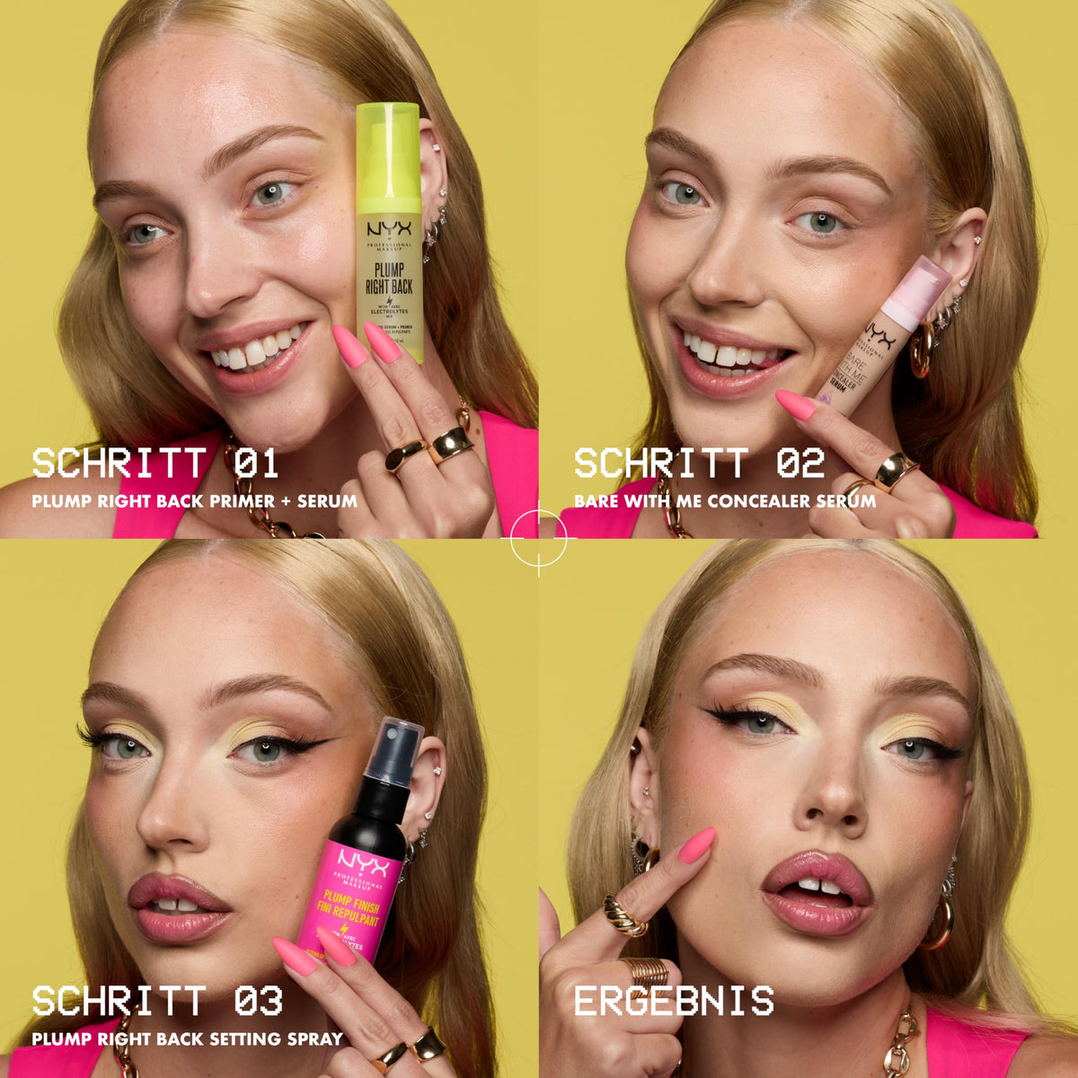 NYX PROFESSIONAL MAKEUP model applying product in mirror to show effortless use