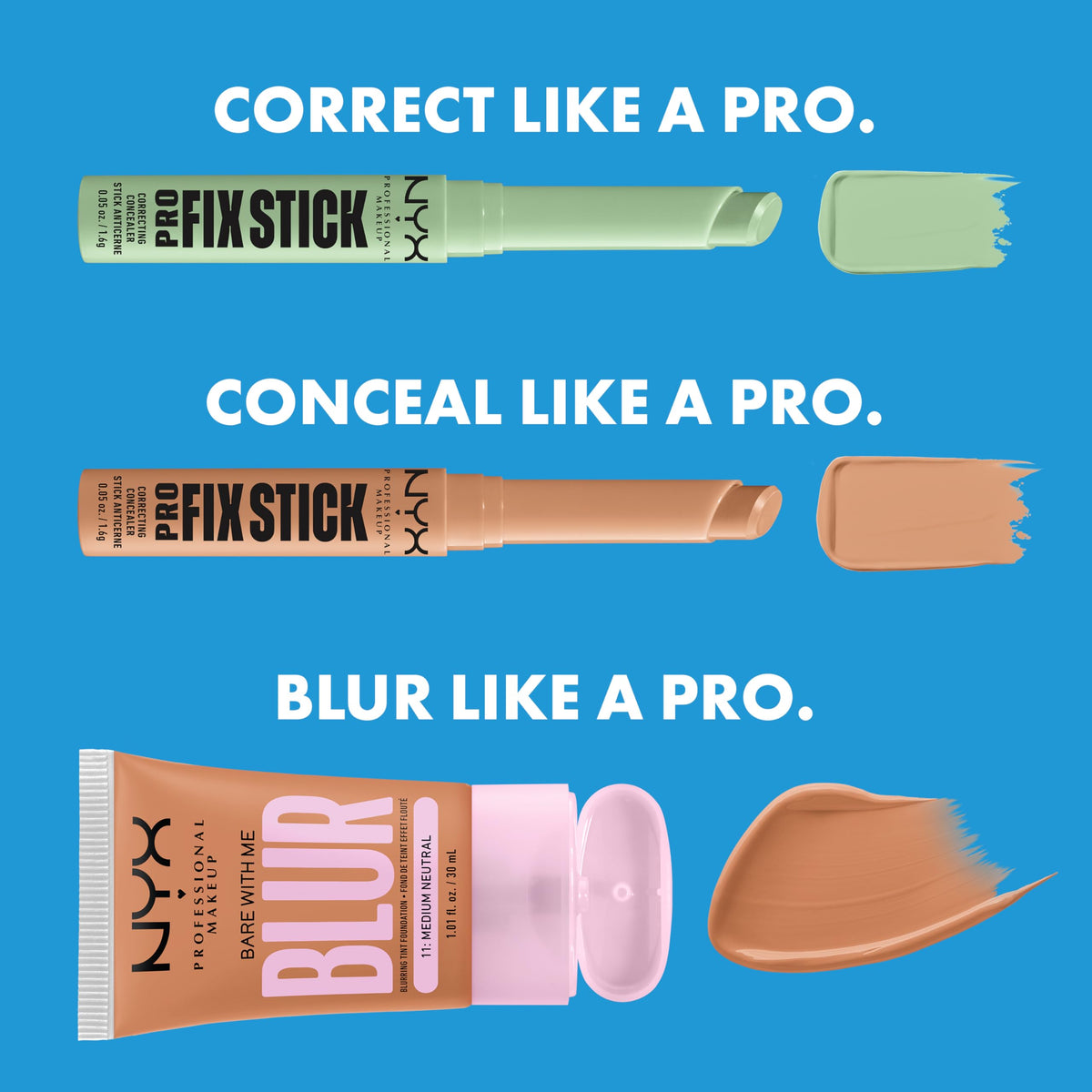 NYX Pro Fix Stick tucked inside makeup bag for on-the-go fixes