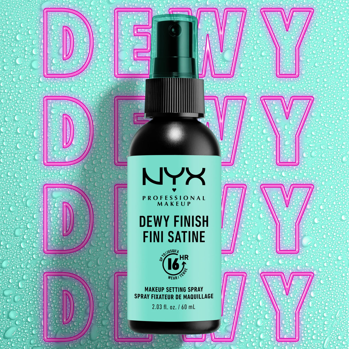 NYX PROFESSIONAL MAKEUP model applying spray for refreshed radiant finish