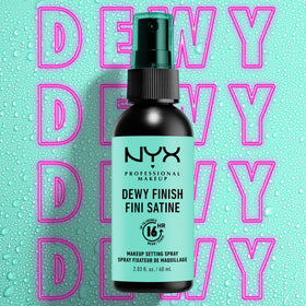 NYX PROFESSIONAL MAKEUP model applying spray for refreshed radiant finish