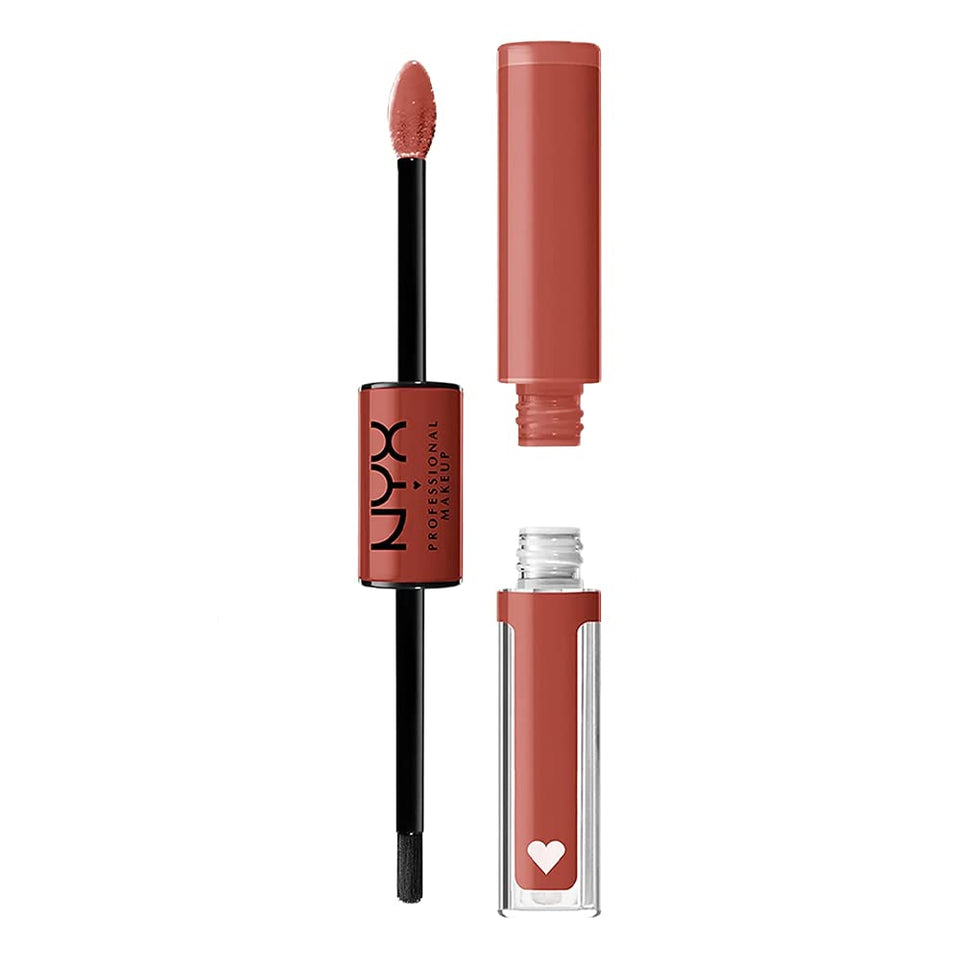 NYX PROFESSIONAL MAKEUP front packaging showing peach nude shade and glossy finish benefit