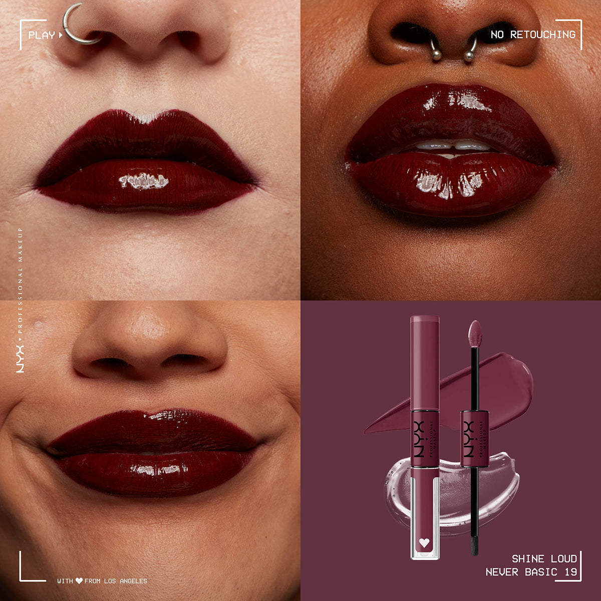 NYX PROFESSIONAL MAKEUP lip swatch close-up showing rich color payoff and lasting wear