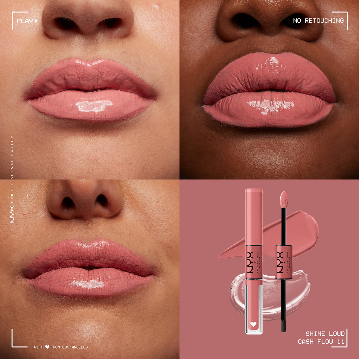 NYX PROFESSIONAL MAKEUP texture close-up displaying glossy non-sticky finish and comfort