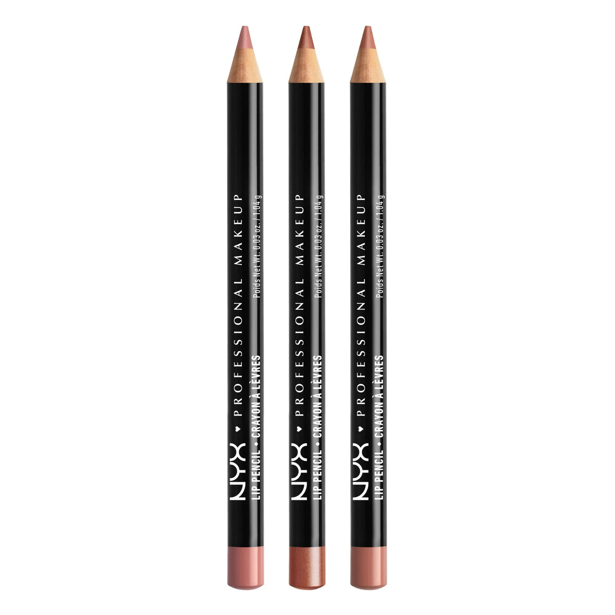 NYX PROFESSIONAL MAKEUP front packaging showing three slim lip pencils and brand trust