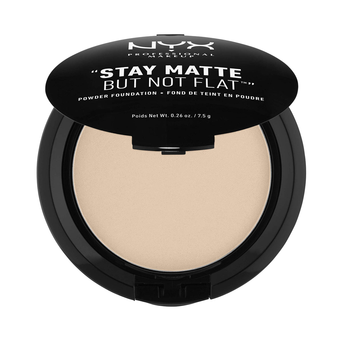 NYX PROFESSIONAL MAKEUP compact front view showing nude shade and mirror for easy touch-ups
