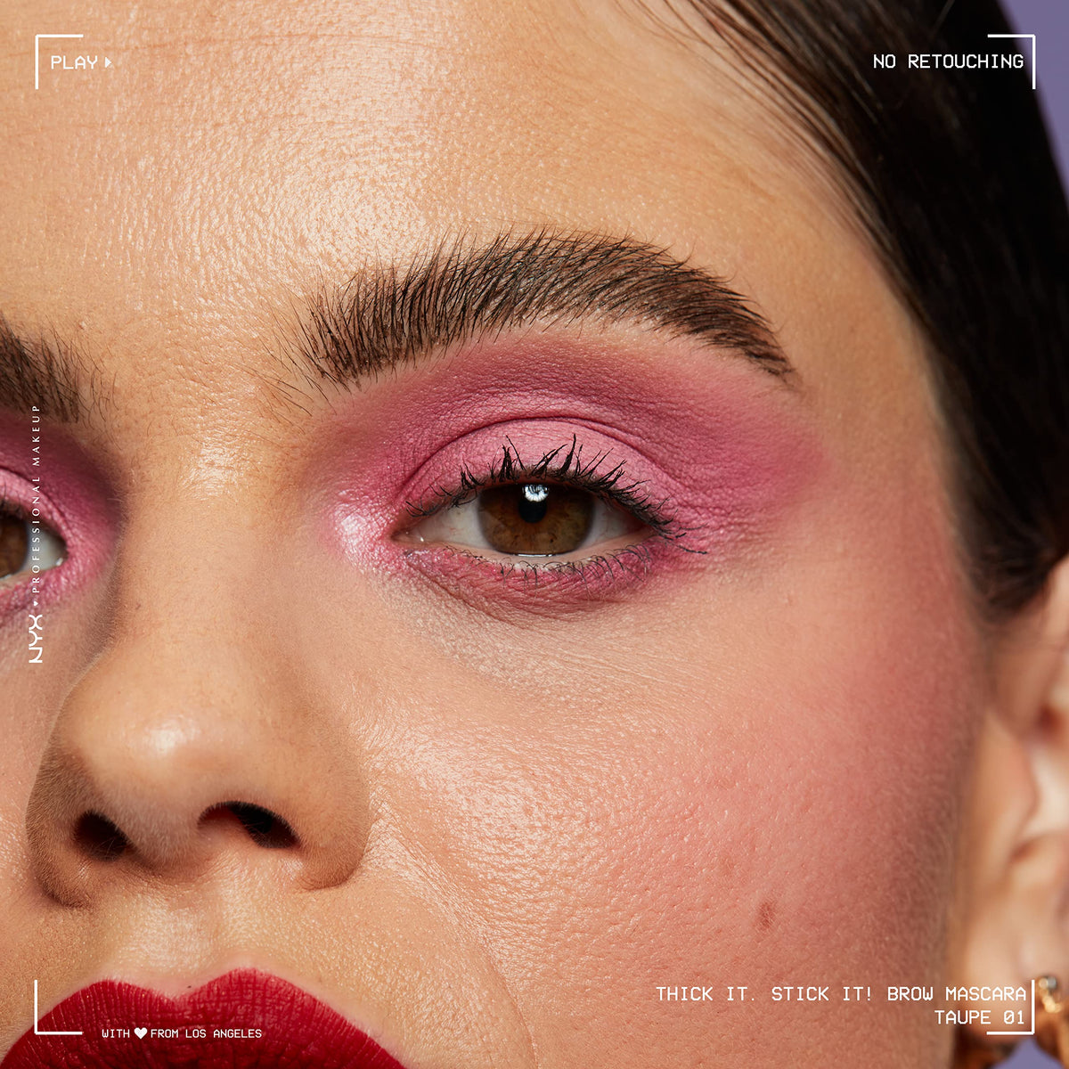NYX PROFESSIONAL MAKEUP before and after brows demonstrating visible thickening and long-lasting hold