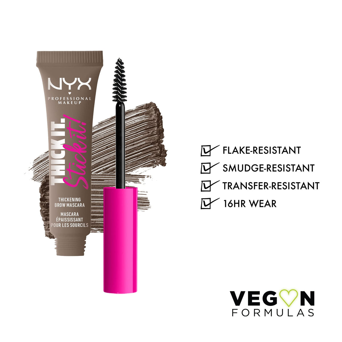 NYX PROFESSIONAL MAKEUP wand close-up displaying fibers and brush for precise application and thicker brows