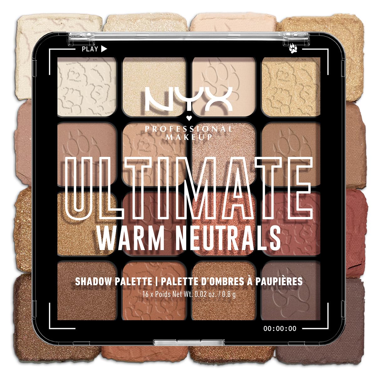 NYX PROFESSIONAL MAKEUP close-up of individual eyeshadow pans showing texture and rich pigment benefit