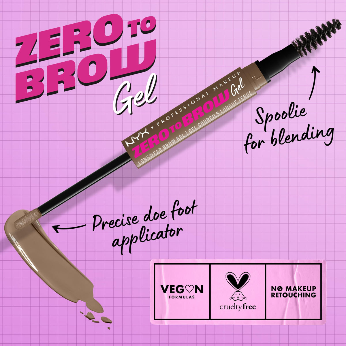 NYX PROFESSIONAL MAKEUP close-up doe-foot applicator delivering precise pigment for defined brows