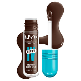 NYX PROFESSIONAL MAKEUP front packaging showing Espresso Soak brown gloss and sleek tube