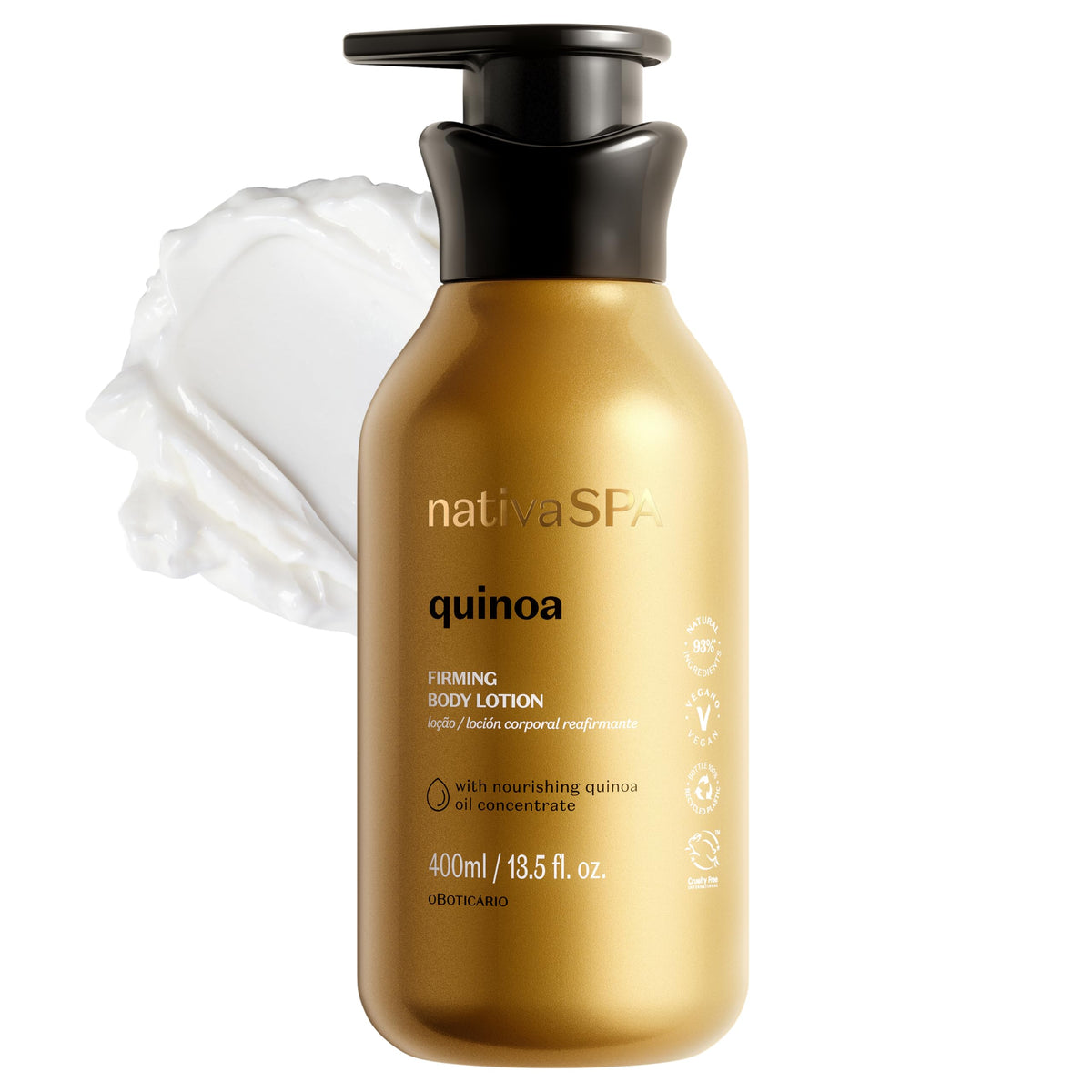 O BOTICARIO front packaging showing quinoa lotion and product benefits