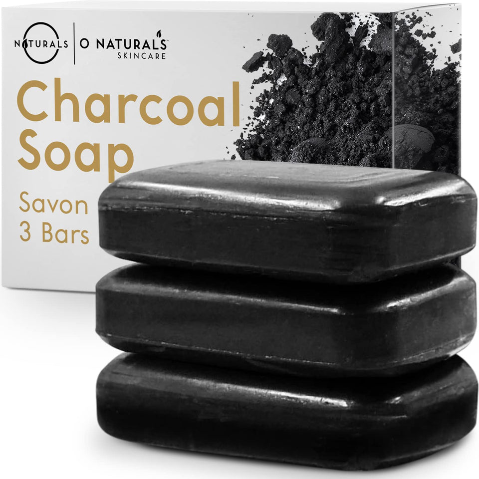 O NATURALS front packaging showing three charcoal bars and natural appeal