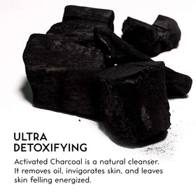 O NATURALS ingredients flatlay with charcoal, shea butter, peppermint clarity