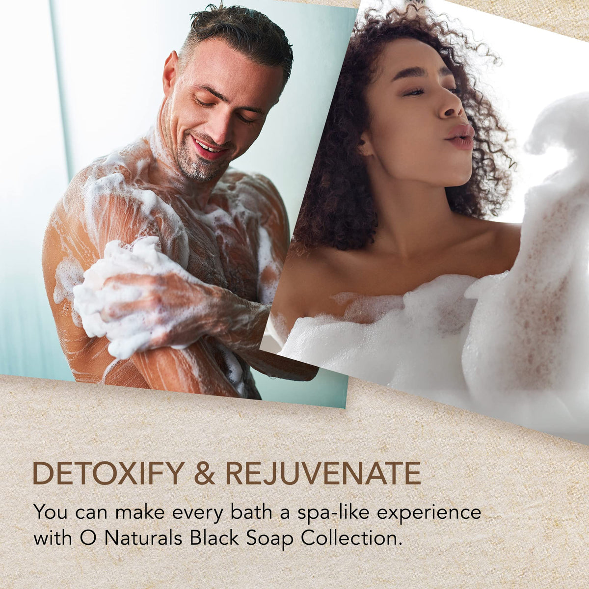 O NATURALS charcoal soap lathered in hand demonstrating deep-clean benefit