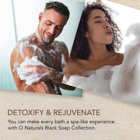 O NATURALS charcoal soap lathered in hand demonstrating deep-clean benefit
