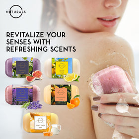 O NATURALS lavender bar close-up with visible petals for gentle exfoliation