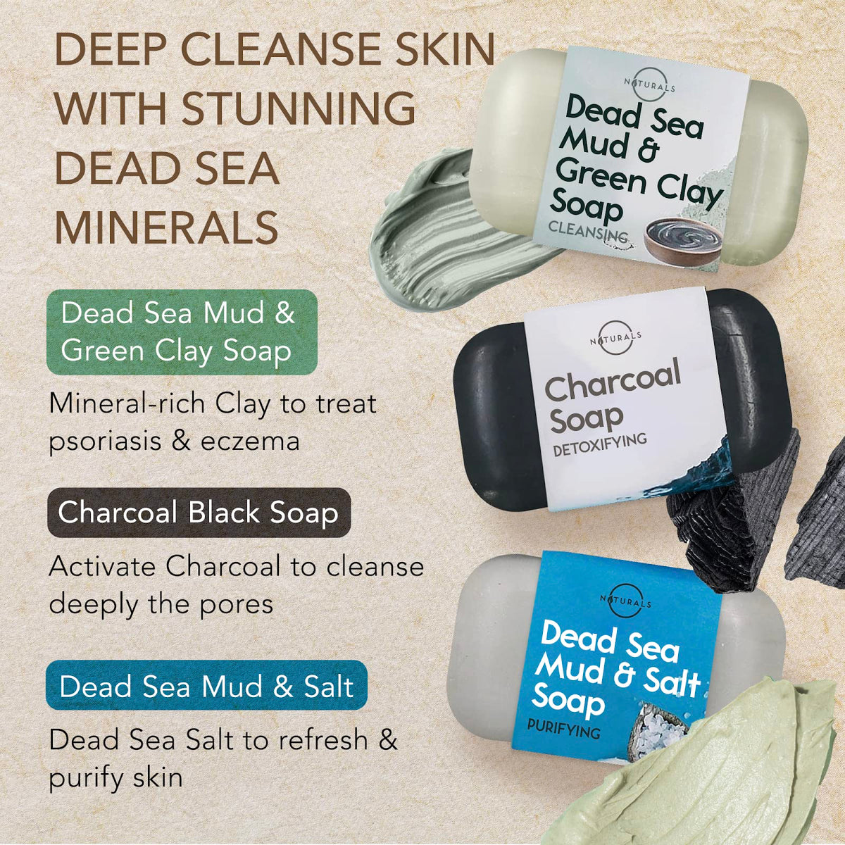 O NATURALS coffee soap close detail showing exfoliating grounds for smoother skin