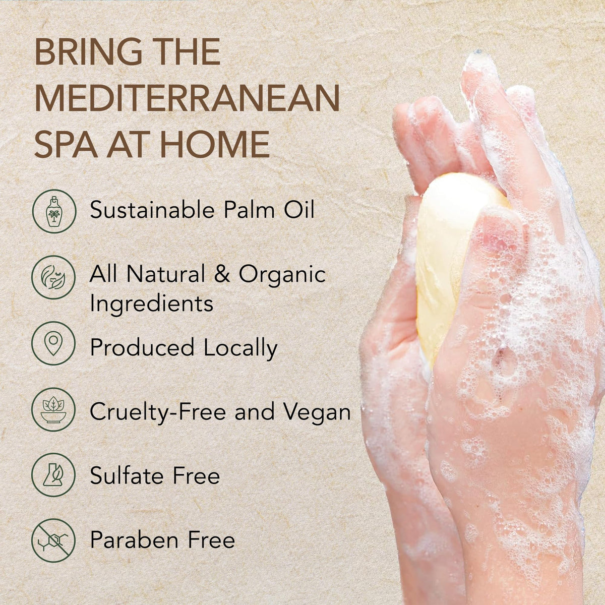O NATURALS soap in hands during shower demonstrating rich foam and smooth glide