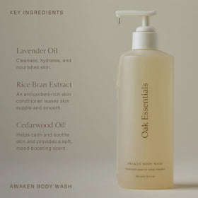 Oak Essentials bottle in hand to show 10.1 fl oz scale and portable travel-friendly size