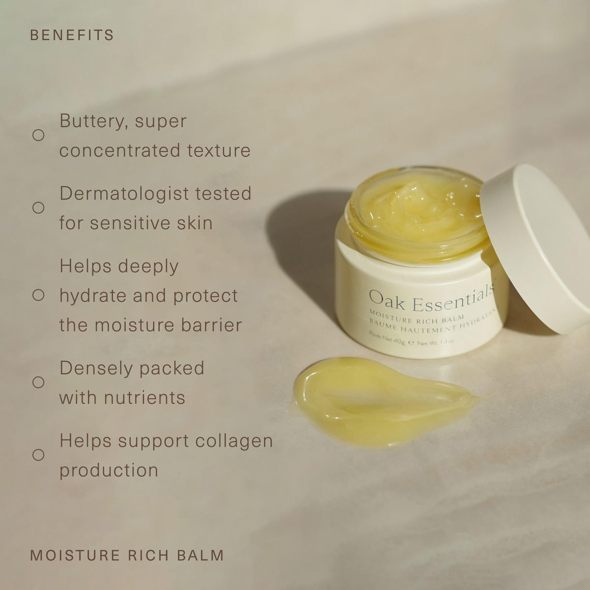 Oak Essentials balm melting in hands demonstrating easy spread and quick absorption
