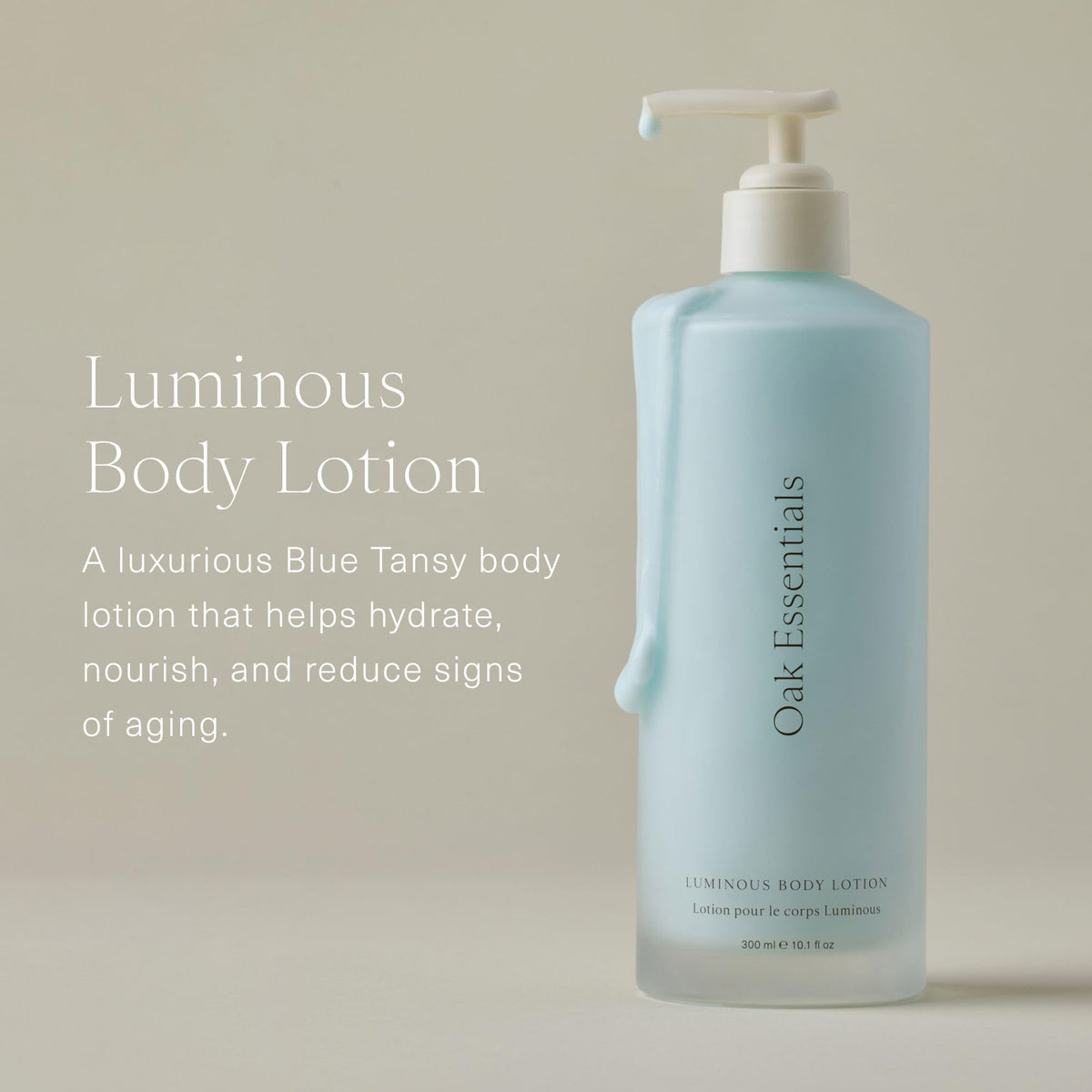 Oak Essentials lotion texture dispensed on pump highlighting lightweight absorption