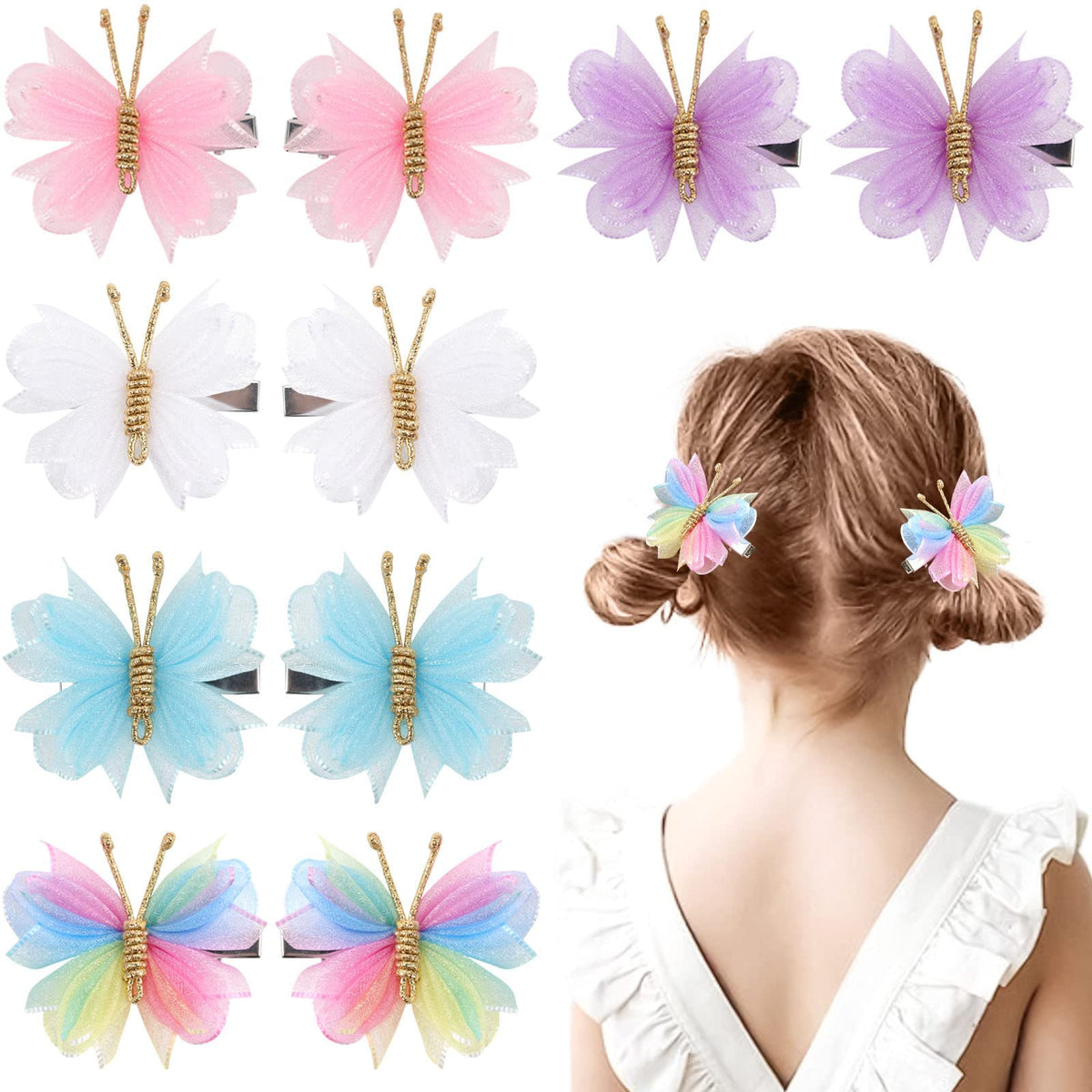 OAOLEER front view of 10-piece butterfly clip set showing colors and packaging benefits
