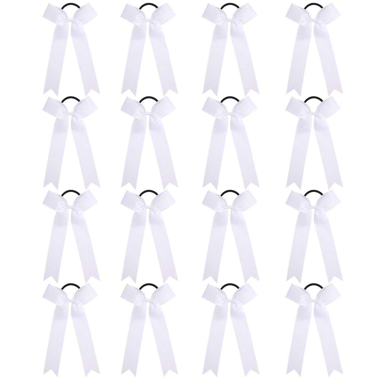 OAOLEER front view of 16-piece white cheer bows set, shows organized packaging and value