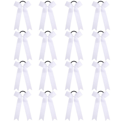 OAOLEER front view of 16-piece white cheer bows set, shows organized packaging and value