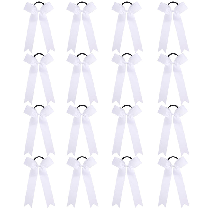 OAOLEER front view of 16-piece white cheer bows set, shows organized packaging and value